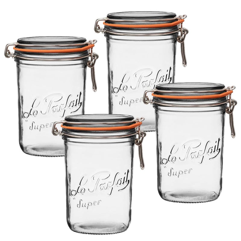Le Parfait Super Terrine Jar | 32oz/Quart (Pack of 4) 1L French Glass Jar, Airtight Rubber Seal & Glass Lid | Glass Jars for Kitchen Organization and Storage Containers for Kitchen Essentials - Image 1